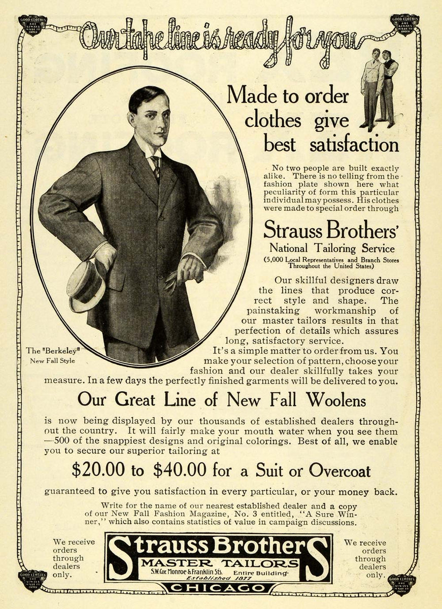 1908 Ad Berkeley Suit Strauss Brothers Tailor Service Clothes Fashion ...