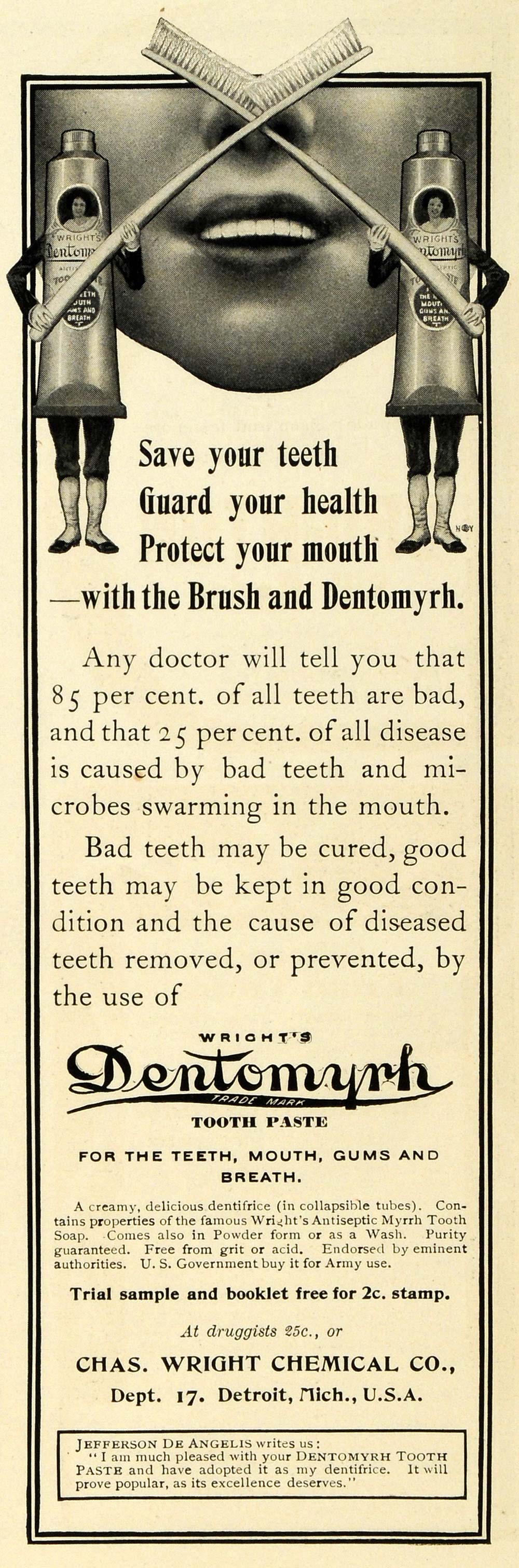 1909 Ad Creme Dentifrice Dr Sheffields Toothpaste Key - ORIGINAL