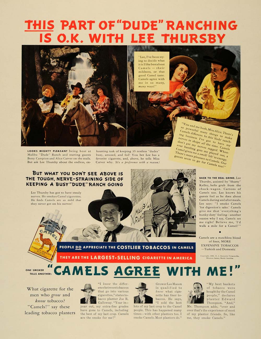 1938 Ad Camel Cigarettes Lee Thursby Alice Carver Smoke Original F2a Period Paper