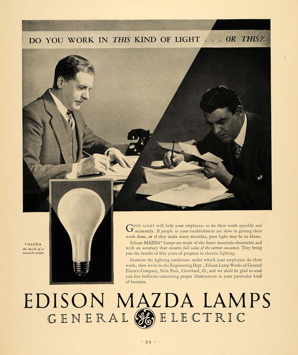 1930 Ad Edison Mazda Lamps General Electric Lighting - ORIGINAL 