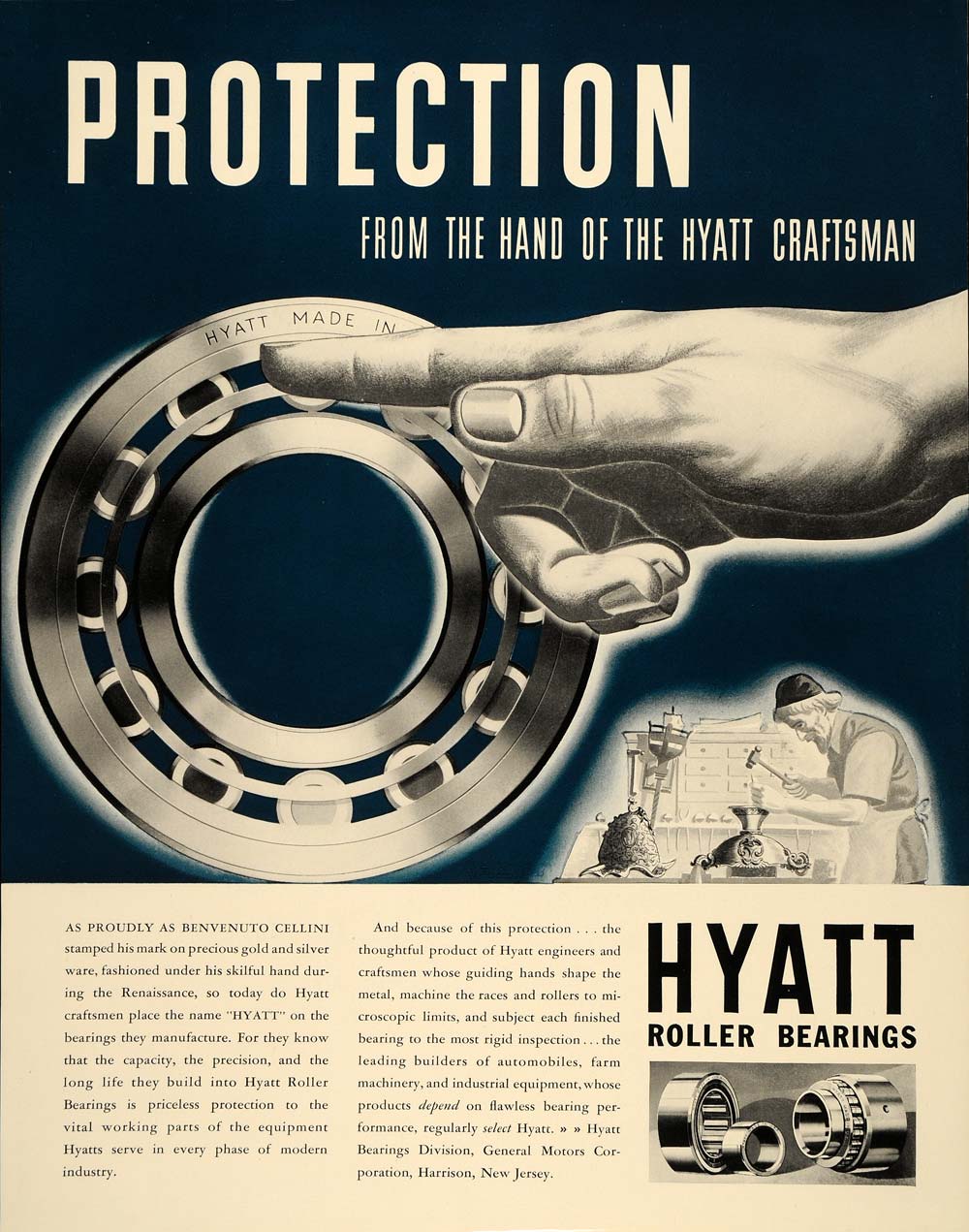 1938 Ad Hyatt Roller Bearings Hand Harrison New Jersey - ORIGINAL FT7