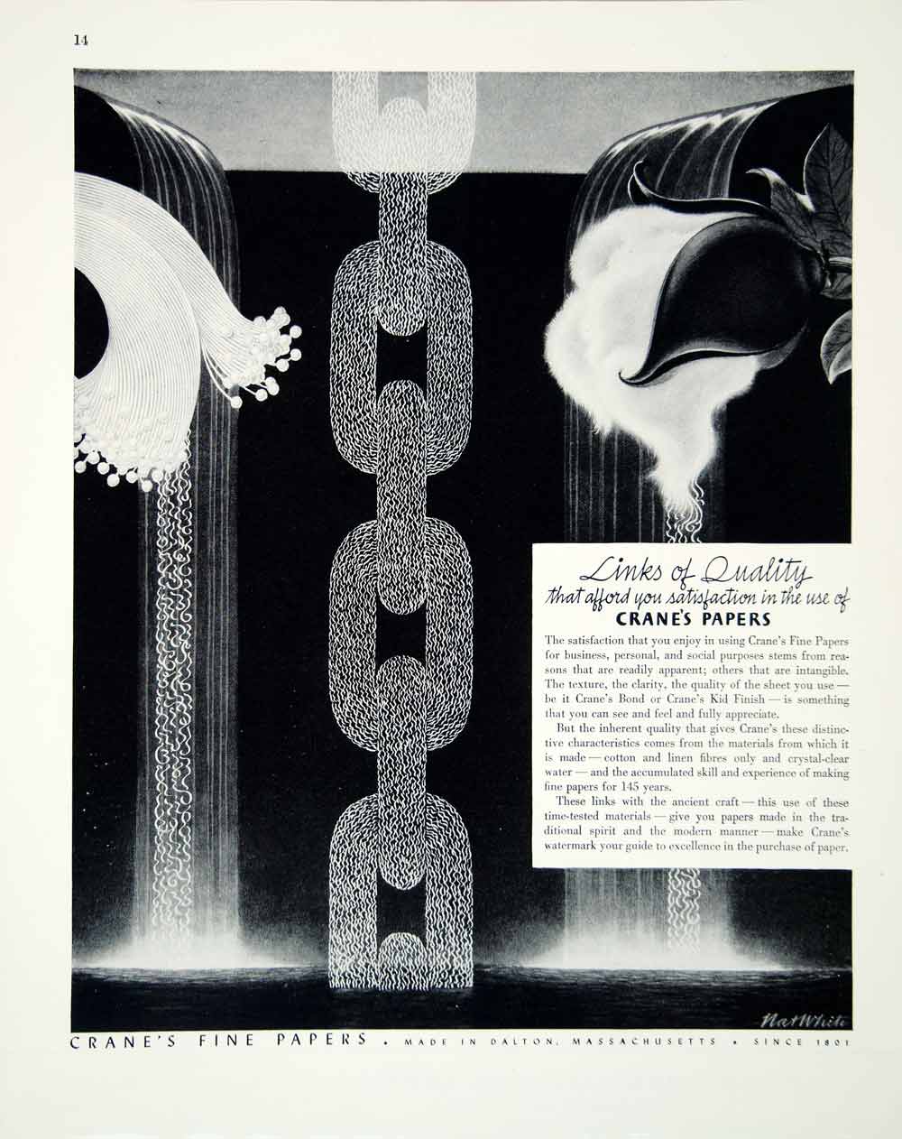 1946 Ad Crane Fine Paper Chain Art Deco Dalton Massachusetts Printing