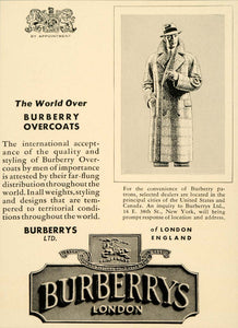 1937 Ad Burberrys Overcoats London England Men New York - ORIGINAL FTT –  Period Paper Historic Art LLC