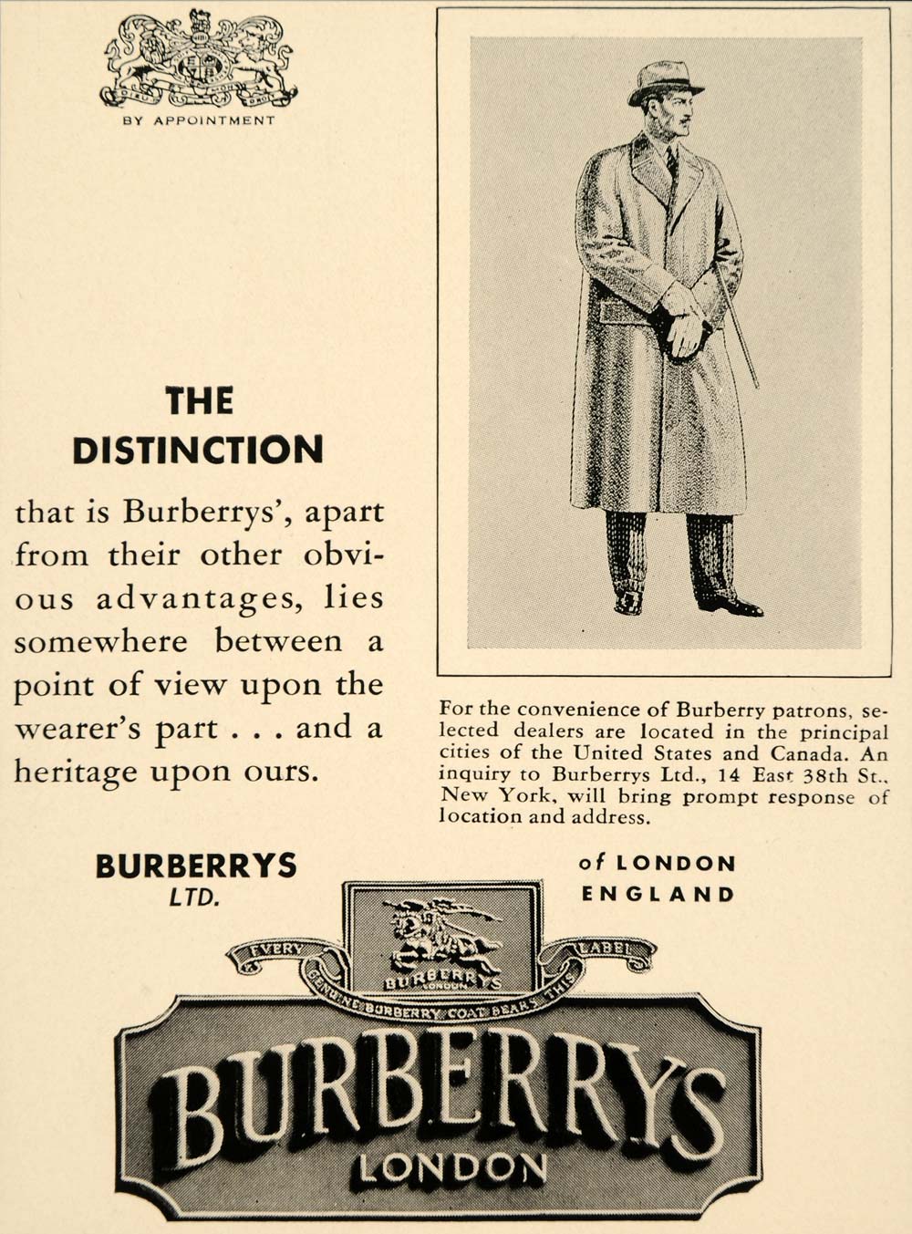 1937 Ad Burberry's London Clothing Clothes Menswear - ADVERTI – Period Paper Historic Art LLC