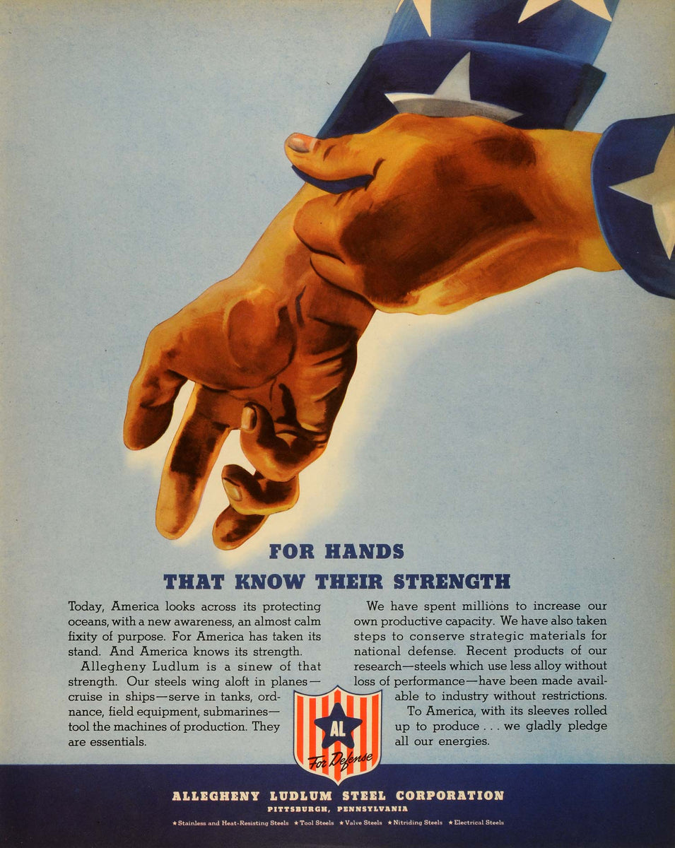 1941 Ad Allegheny Lundlum Steel WWII Uncle Sam Roll Up Sleeves War FZ5 ...