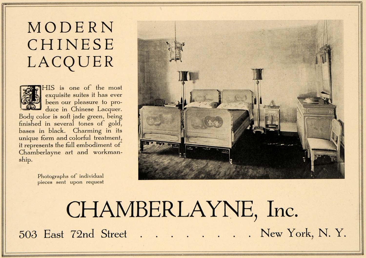 1918 Ad Chamberlayne Chinese Lacquer Bedroom Decor Ny Original Advertising Gf2