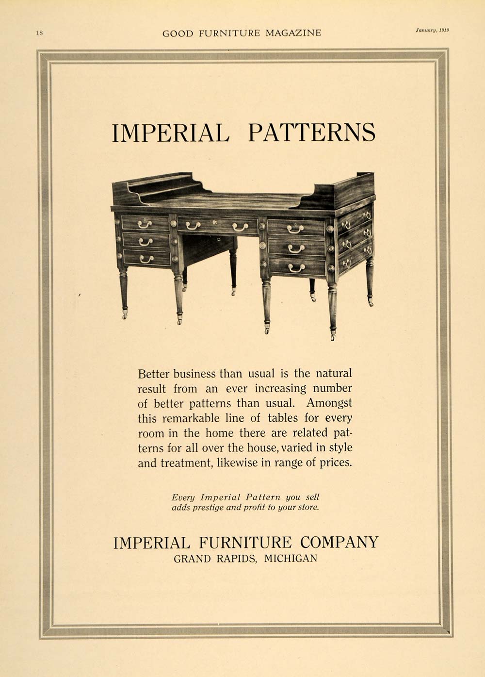1919 Ad Desk Patterns Imperial Furniture Company Drawer Original