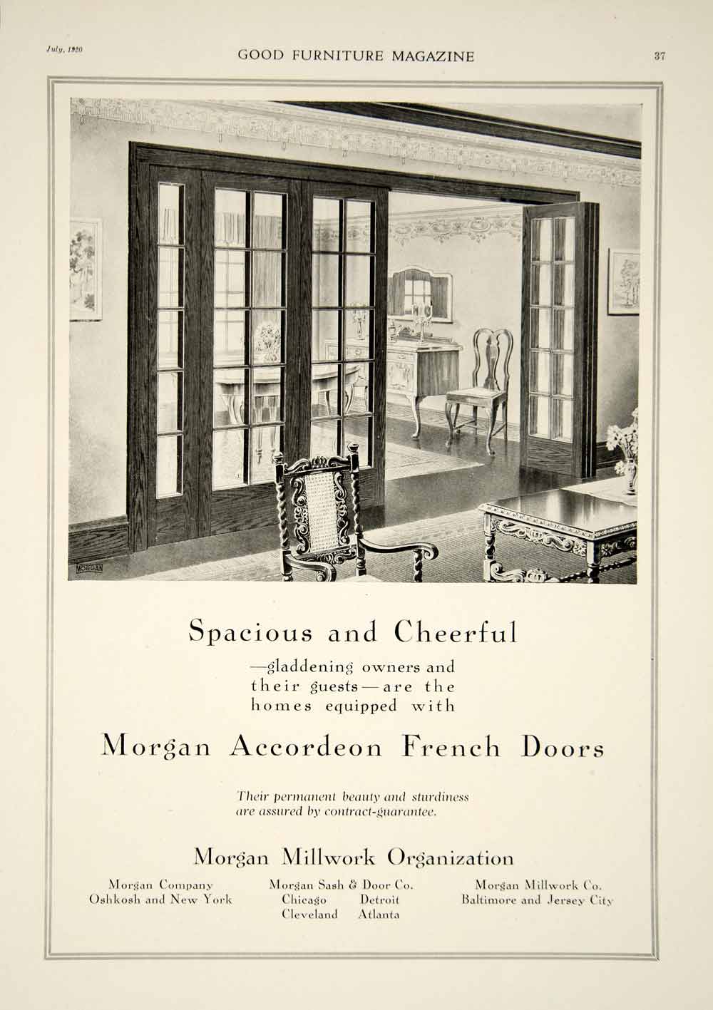 1920 Ad Vintage Morgan Accordion French Doors Home House Interior Design Gf5