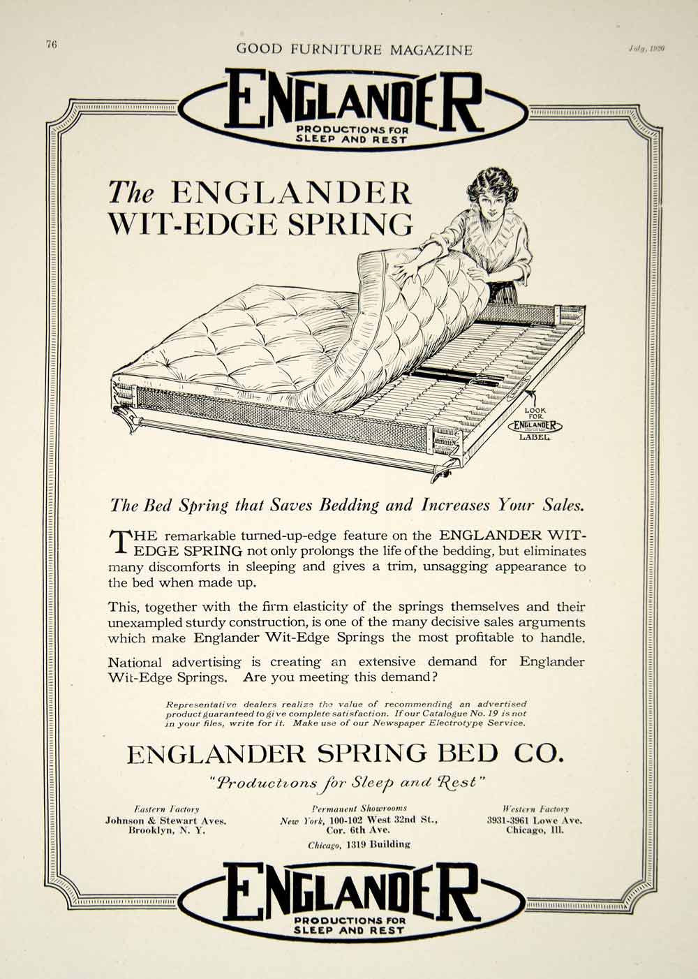 1920 Ad Vintage Englander Wit Edge Spring Bed Bedroom Furniture Bedding Gf5