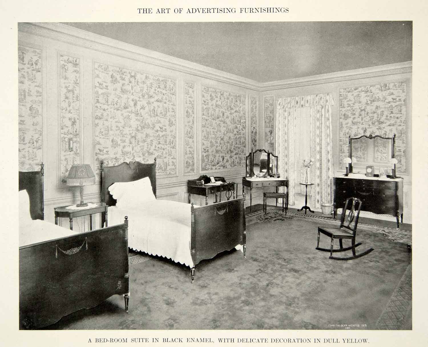 1915 Print Antique Bedroom Furniture Suite Twin Beds Dresser Interior Design Gf5