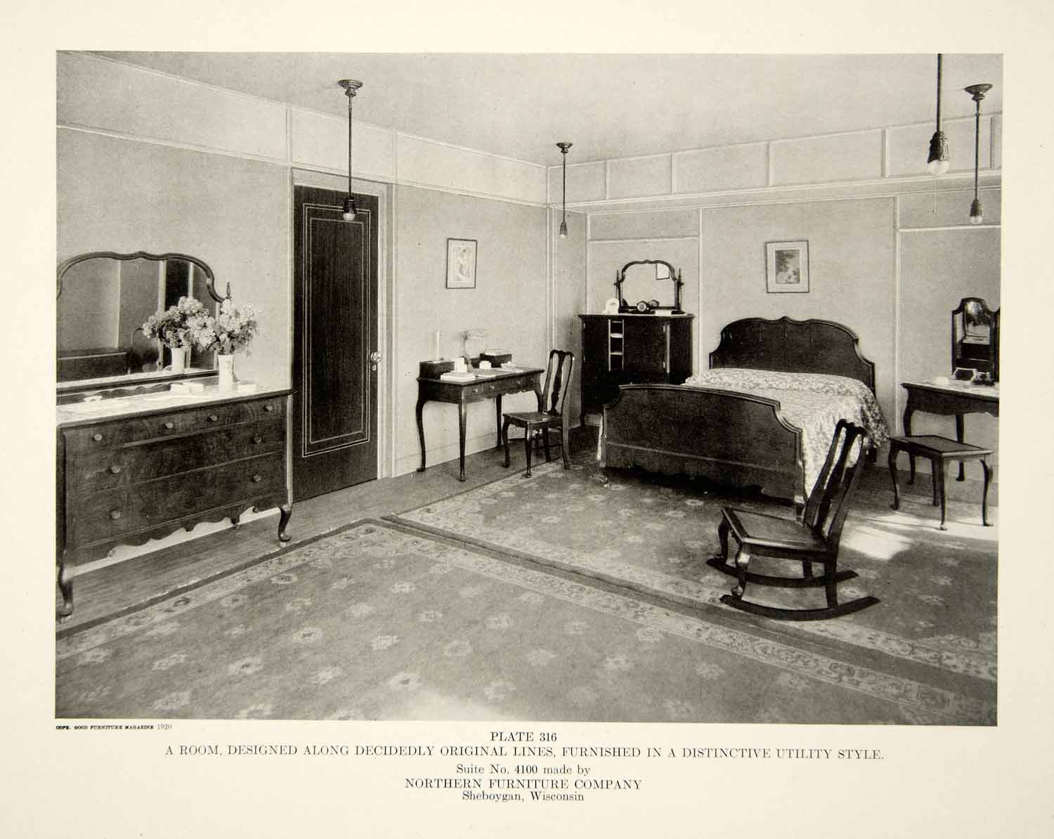 1920 Print Antique Bedroom Furniture Double Bed Dresser Home Interior Design Gf5