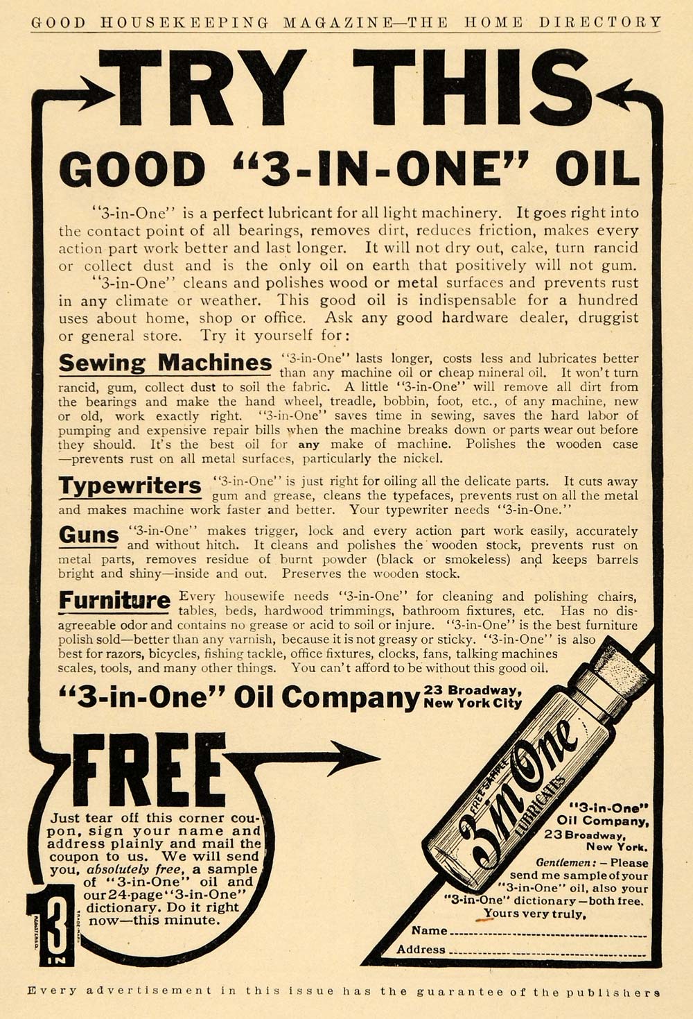 1923 Ad Three in One 3-in-1 Oil Can Office Building - ORIGINAL