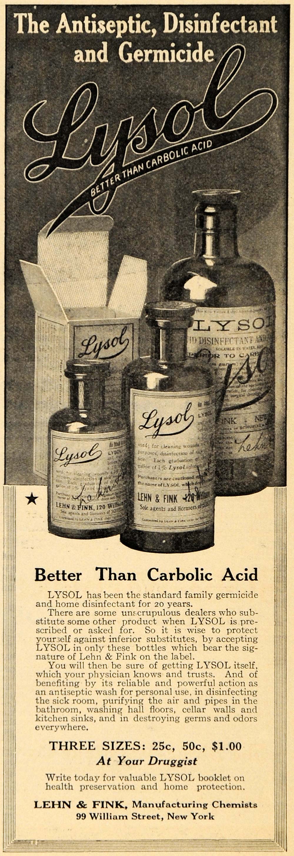 1913 Ad Lehn & Fink Lysol Disinfectant Cleanser Bottle - ORIGINAL GH3 ...