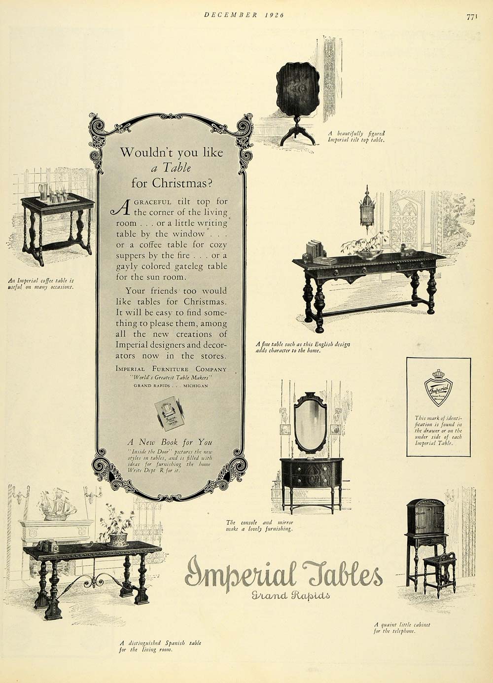 1926 Ad Imperial Furniture Coffee Table Tilt Top English Design