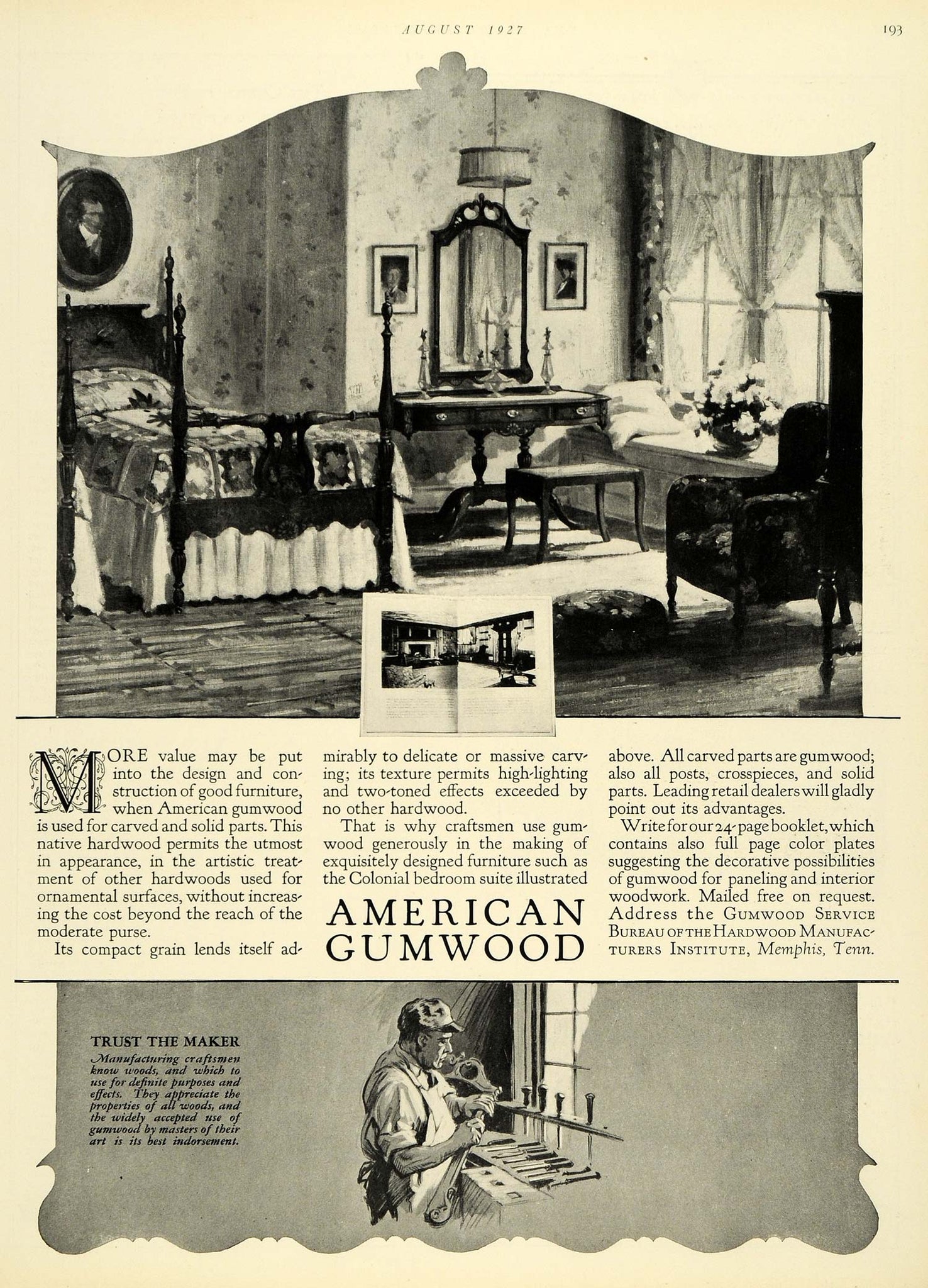 1927 Ad American Gumwood Bedroom Furniture Housing Memphis Tennessee Hb2