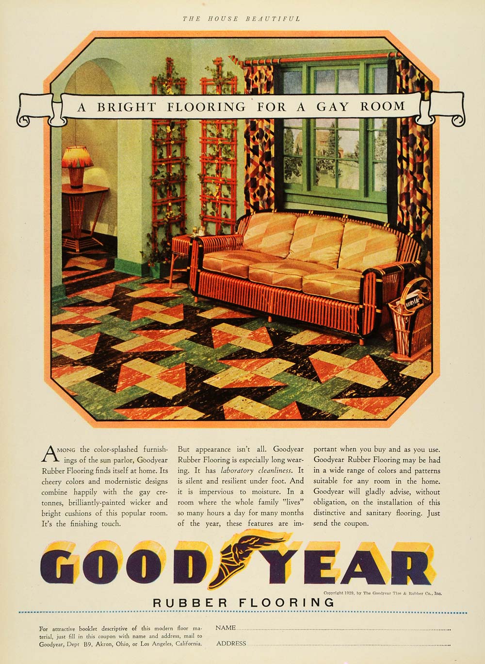 1929 Ad Goodyear Furniture Flooring Rubber Tire Home Decor