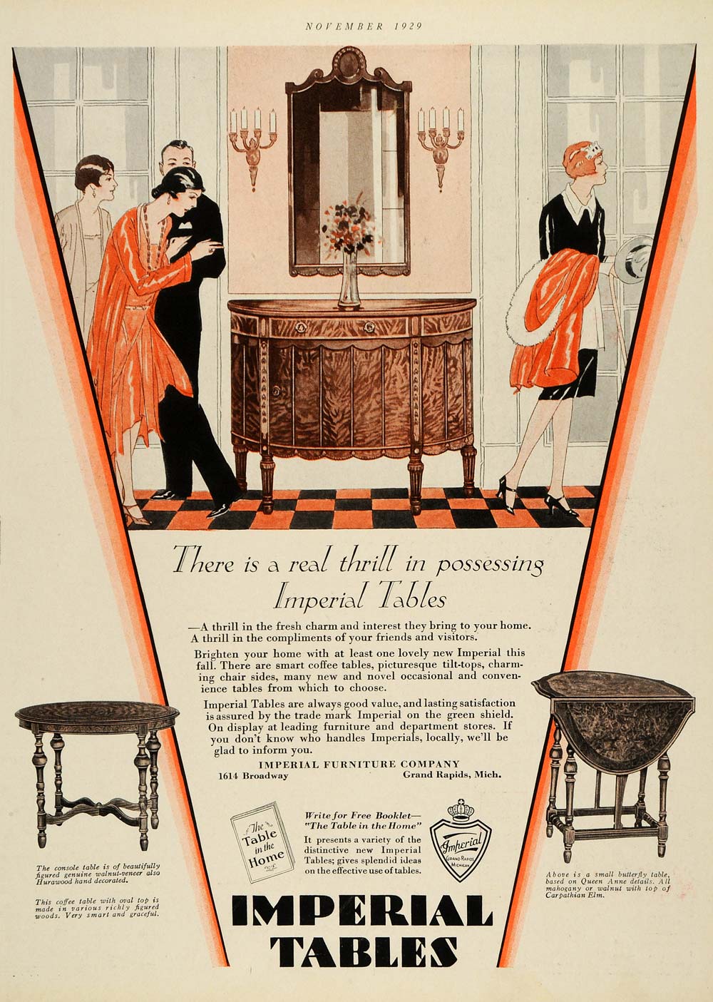 1929 Ad Imperial Tables Furniture Grand Rapids Maid Furnishings