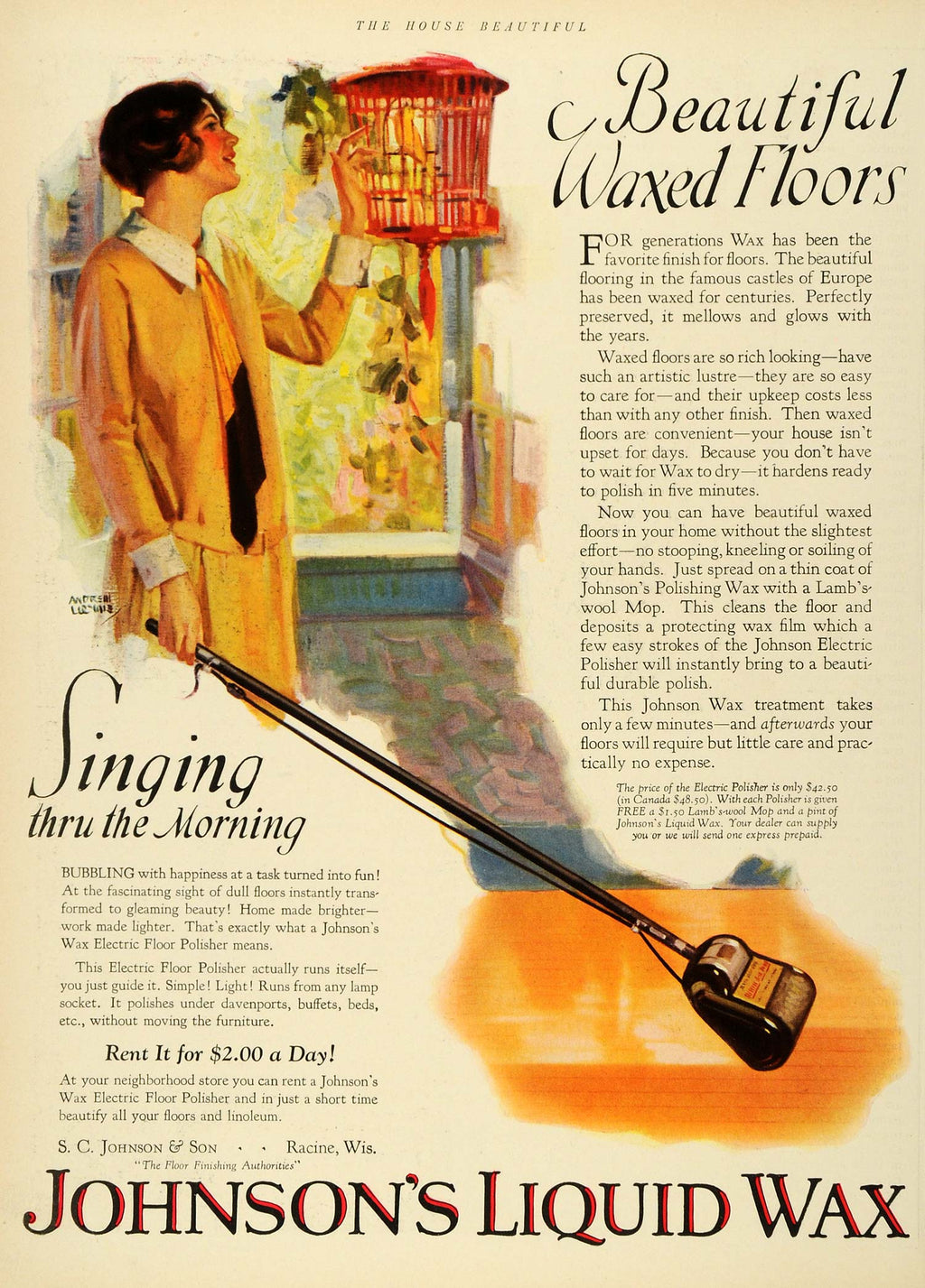 1953 Johnson's Wax Glo Coat Floor Polish Vintage Color Print Ad