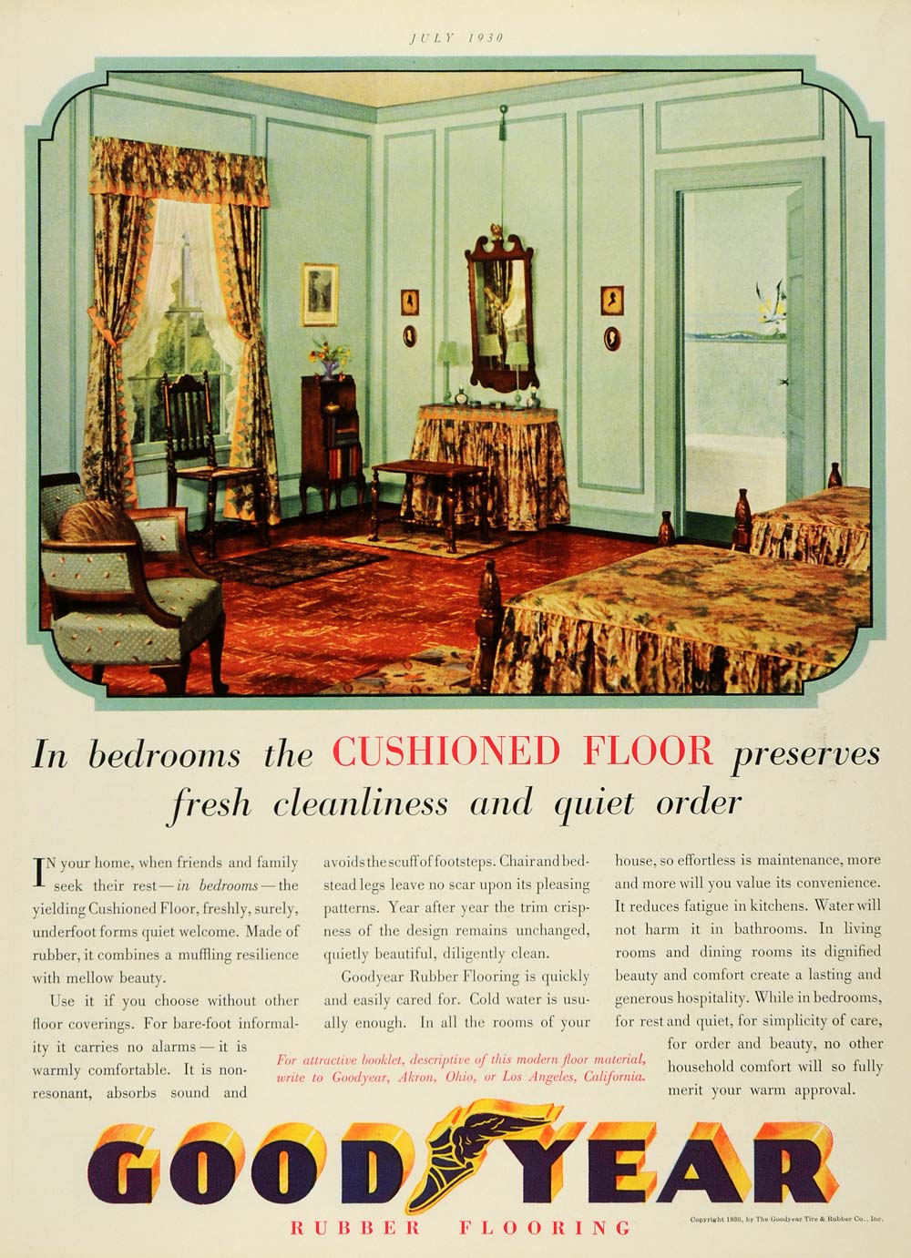 1930 Ad Bedroom Interior Design Good Year Rubber Floors Home Improvement Hb3