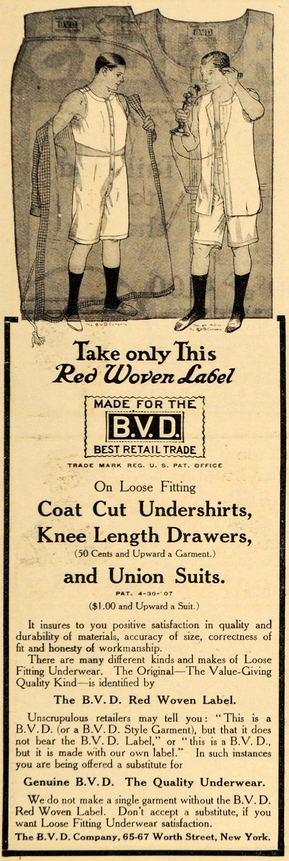 1910 Ad B.V.D. Loose Fitting Men's Underwear Garments - ORIGINAL ADVER –  Period Paper Historic Art LLC