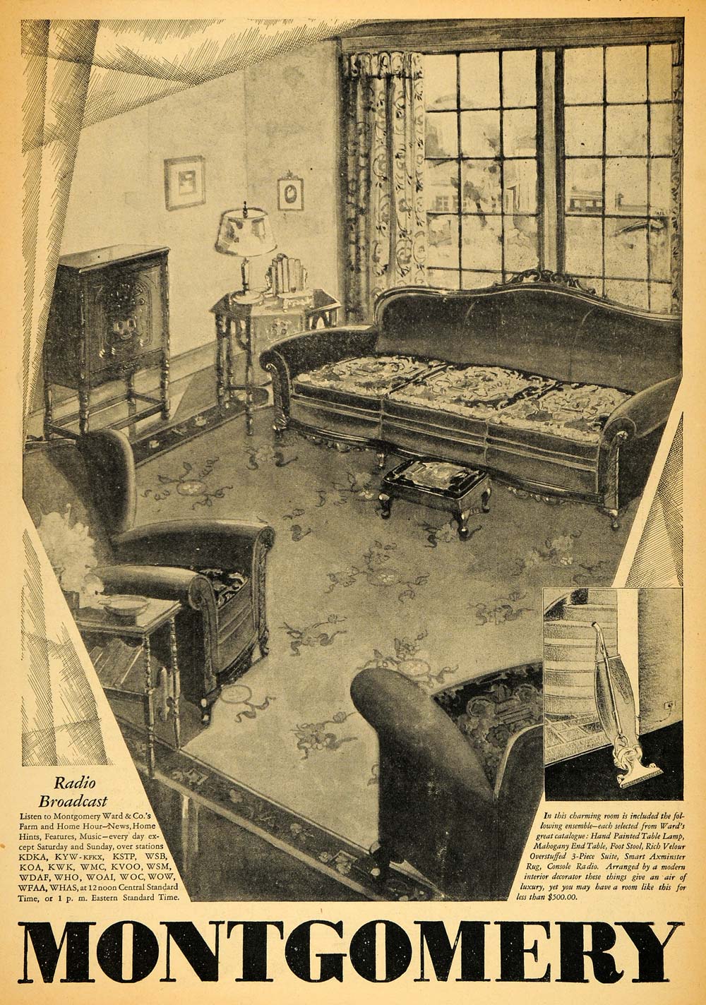 1929 Ad Montgomery Ward Living Room Furniture Decor Original