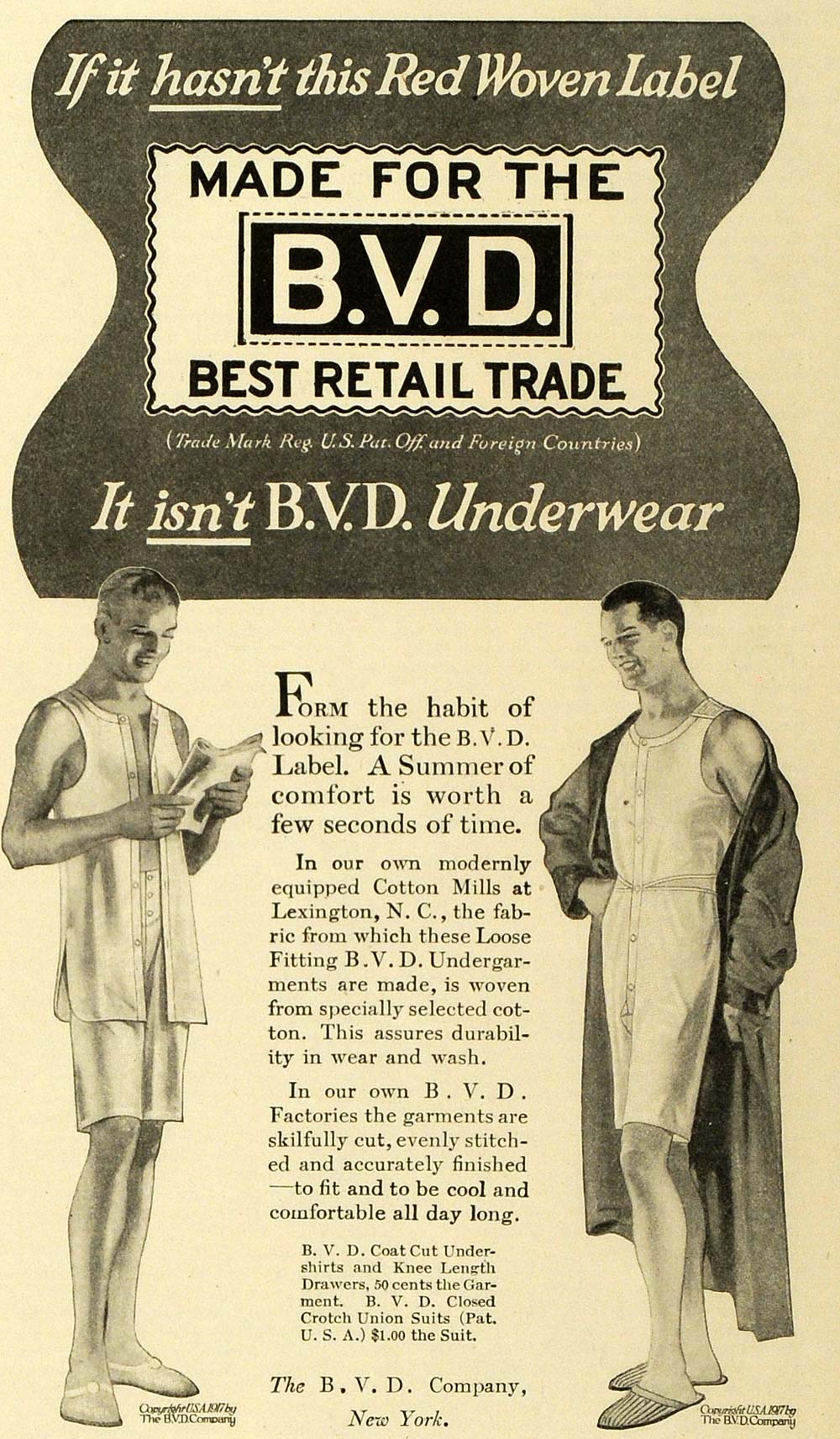 1916 Ad Vintage BVD Underwear Dancing Porch Swing Bradley Voorhees