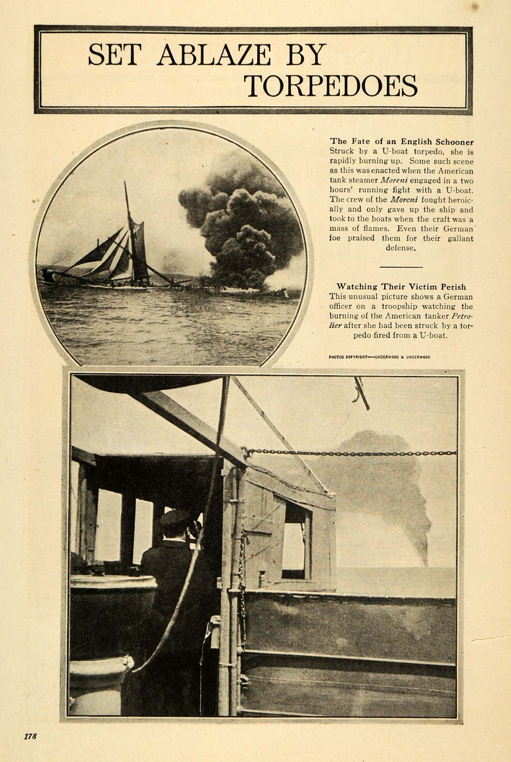 1917 Print Tank Ship Sinking German U Boat Torpedo Wwi Original Historic Ilw2