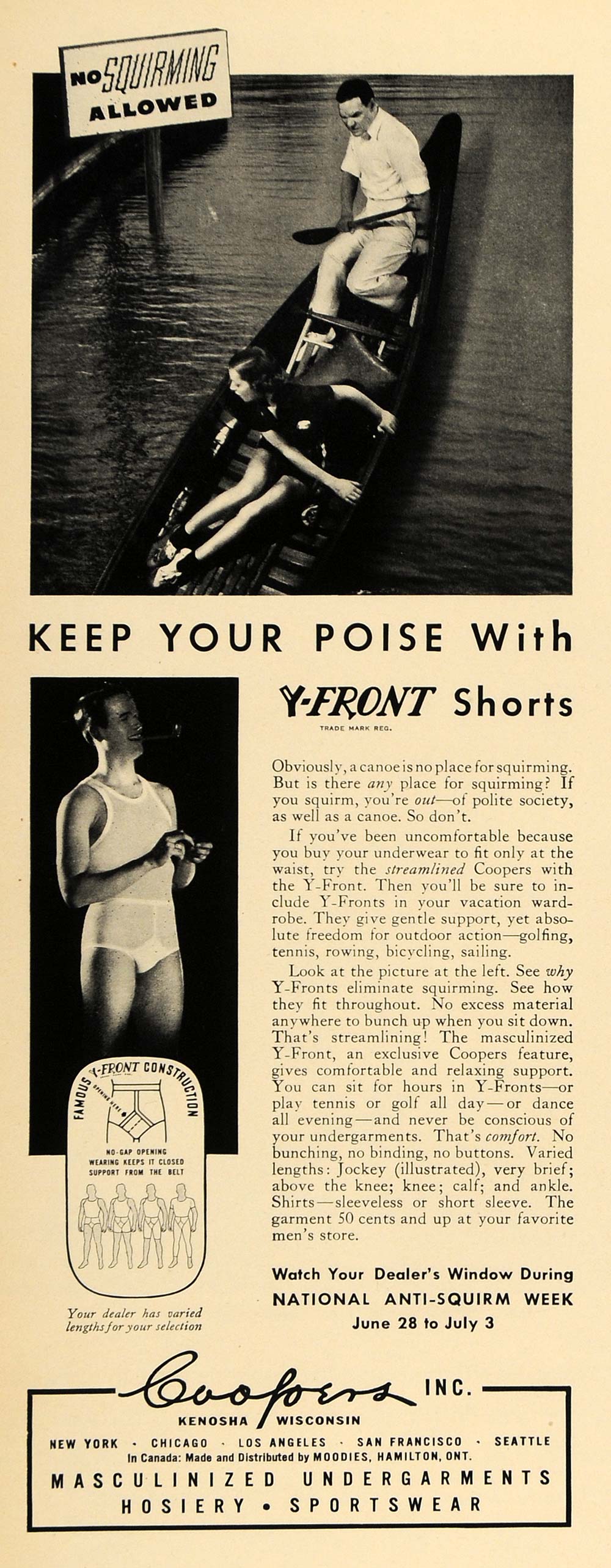 Jockey Underwear by Coopers, Inc. / Man at Mirror, 1950 Vintage Print Ad. 