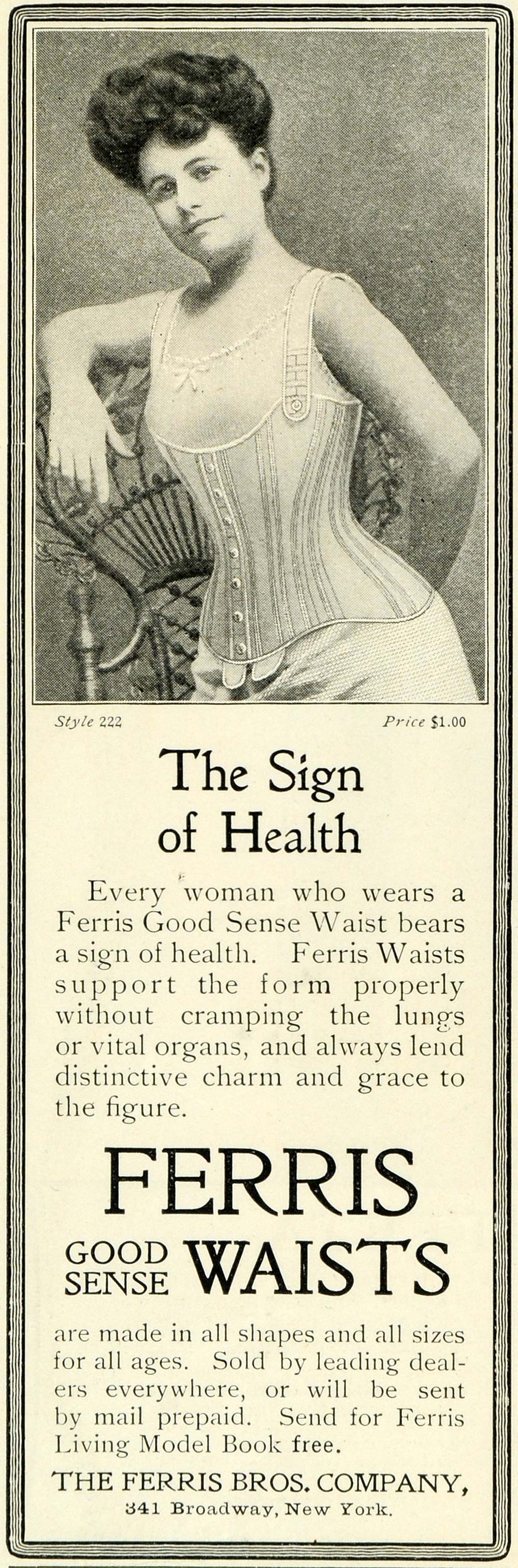 Sold at Auction: Ferris Good Sense Corset Waists Sign. Circa 1920s.  Lithogra