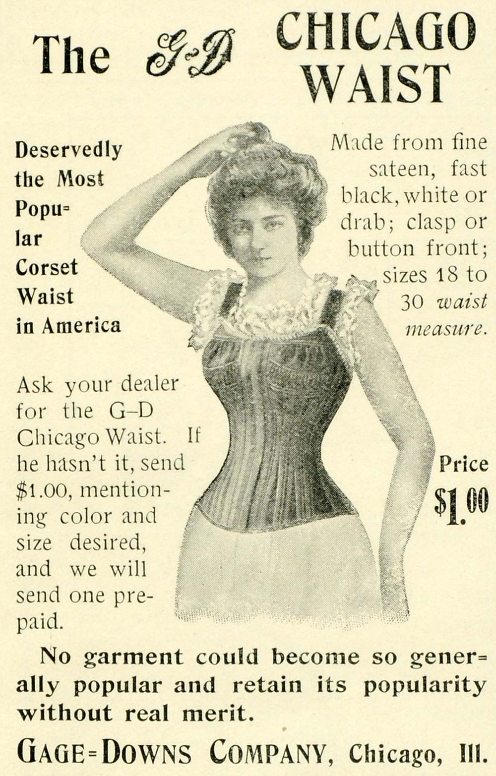 1899 Ad Gage Downs Chicago Waist Corsets Victorian Fashion Clothing LH –  Period Paper Historic Art LLC