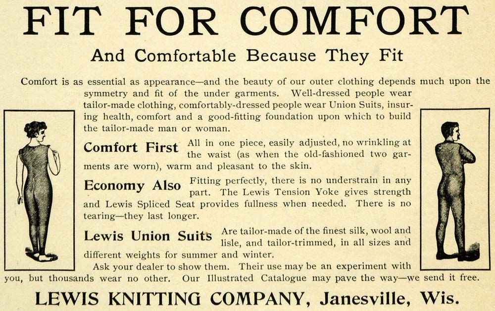 1898 Vintage Ad Lewis Union Suit Siltrine Janesville WI - ORIGINAL OLD –  Period Paper Historic Art LLC