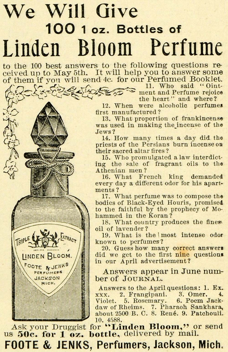 1893 Ad Foote Jenks Linden Bloom Perfume Ornate Bottle Fragrances Jack ...