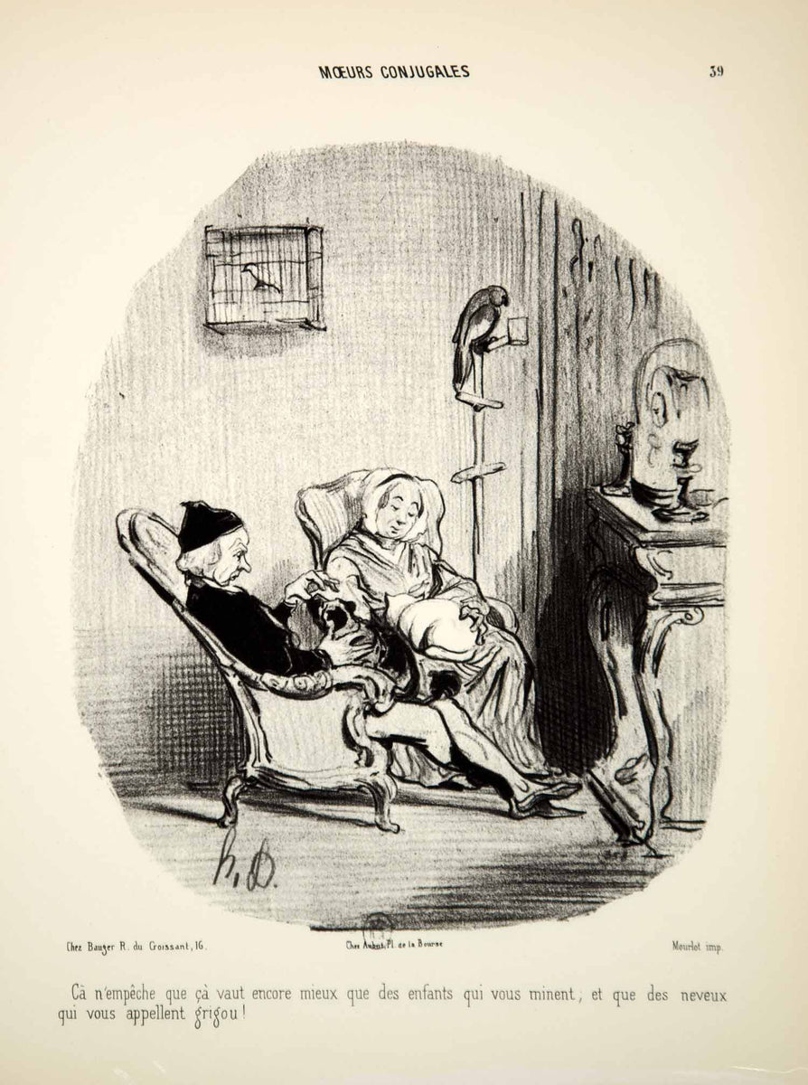 1968 Lithograph Honore Daumier Art Married Life Elderly Couple Husband ...