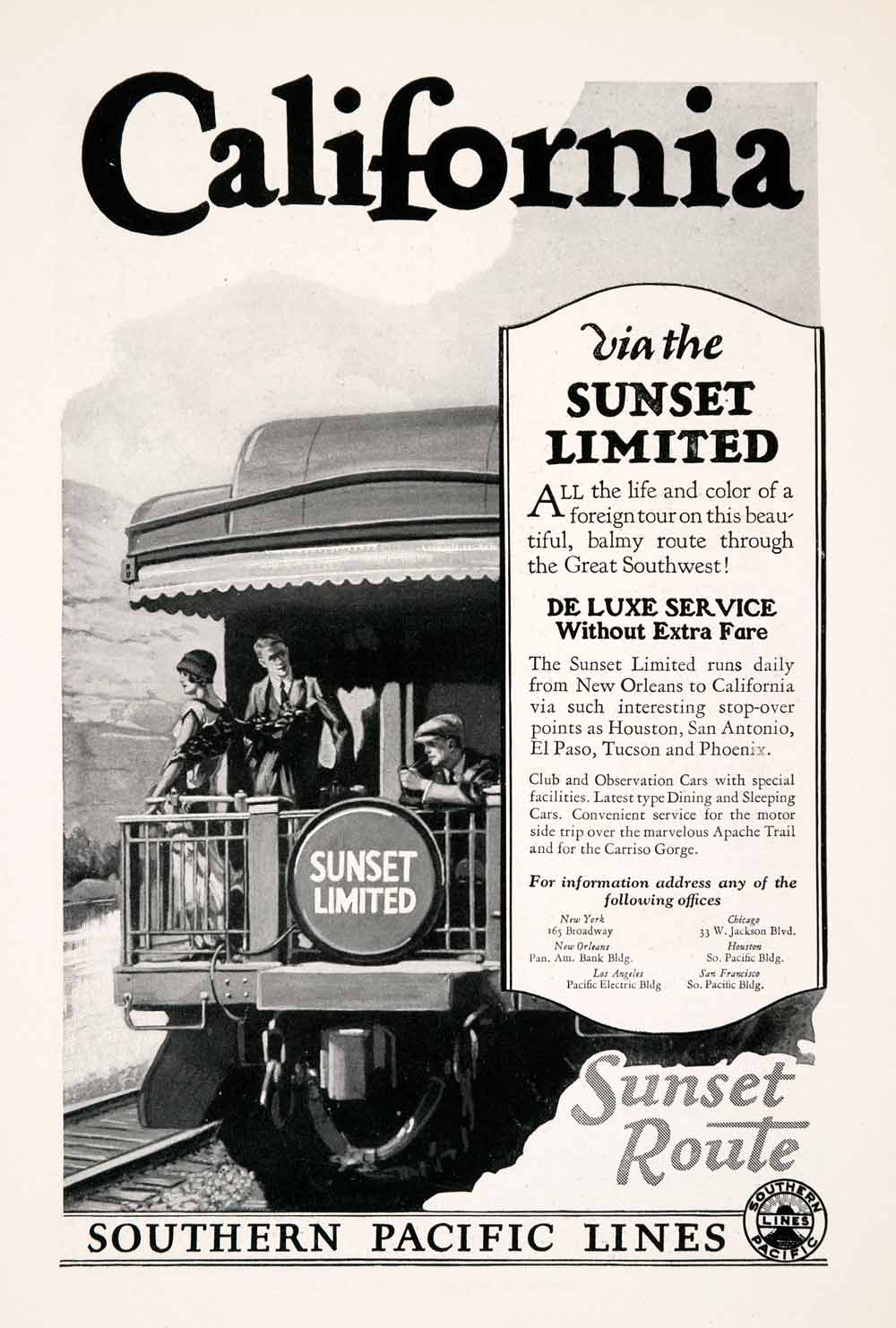 Southern Pacific Sunset Limited Vintage Ad Railroad Train New Orleans LA