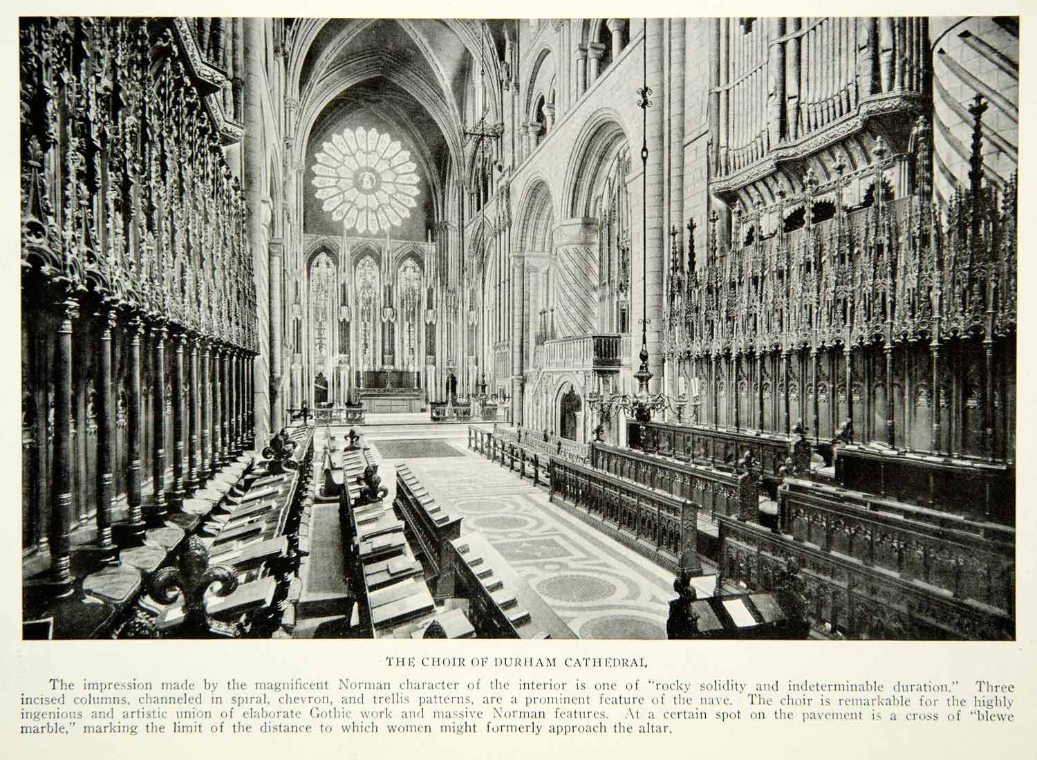 1922 Print Durham Cathedral England Interior Choir Norman Historical Church Ngm8