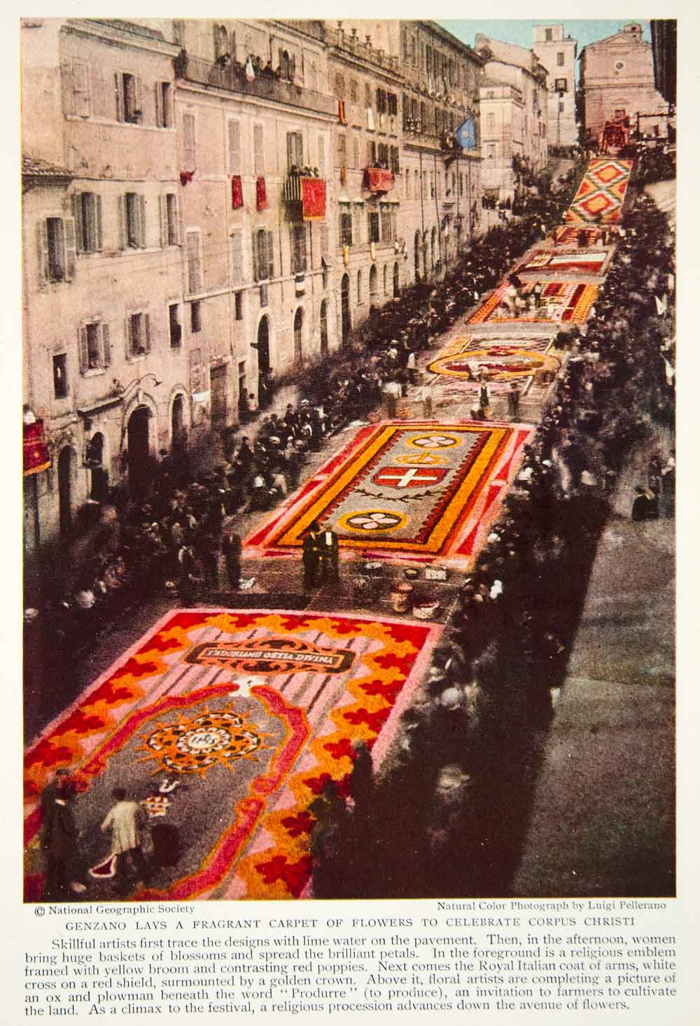 1934 Color Print Genzano Italy Architecture Flowers Corpus Christi Image NGMA6