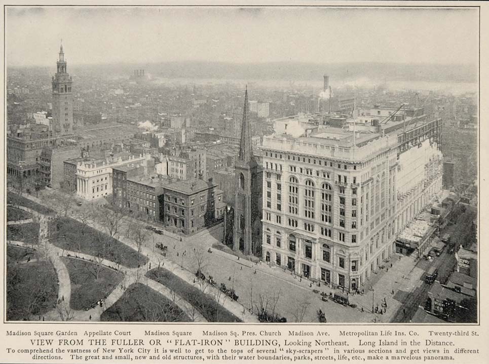1903 New York City Print Birds Eye View Fuller Building Original