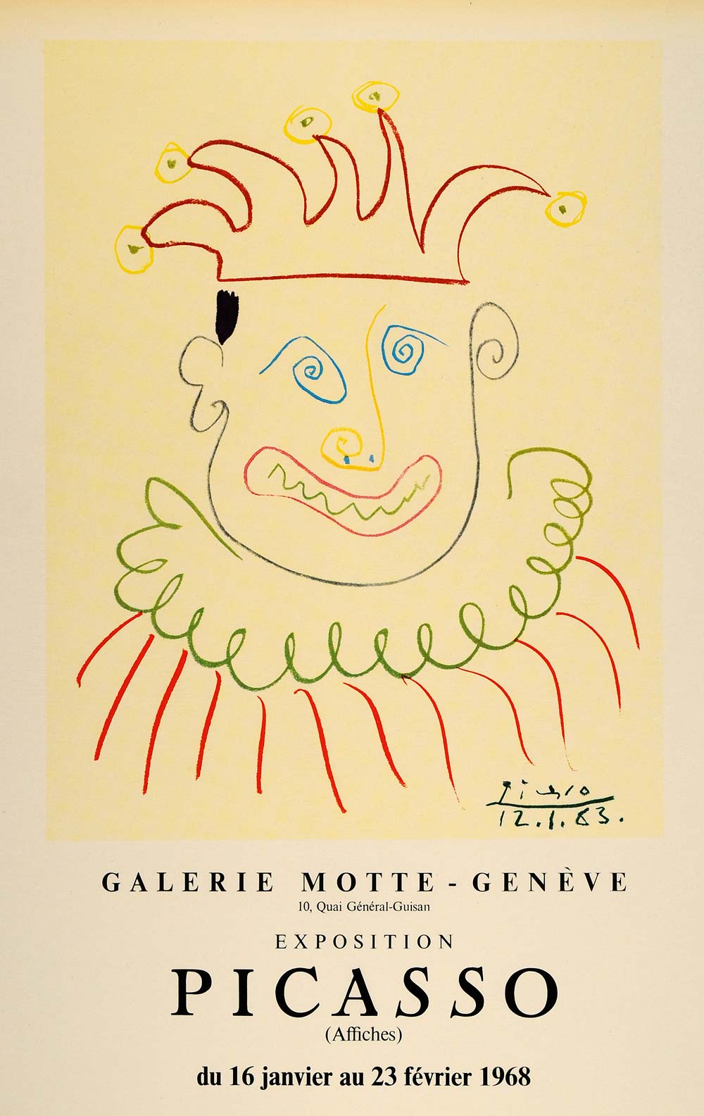 1971 Print Picasso Harlequin Galerie Motte Geneva 1968 - ORIGINAL PIC3 ...