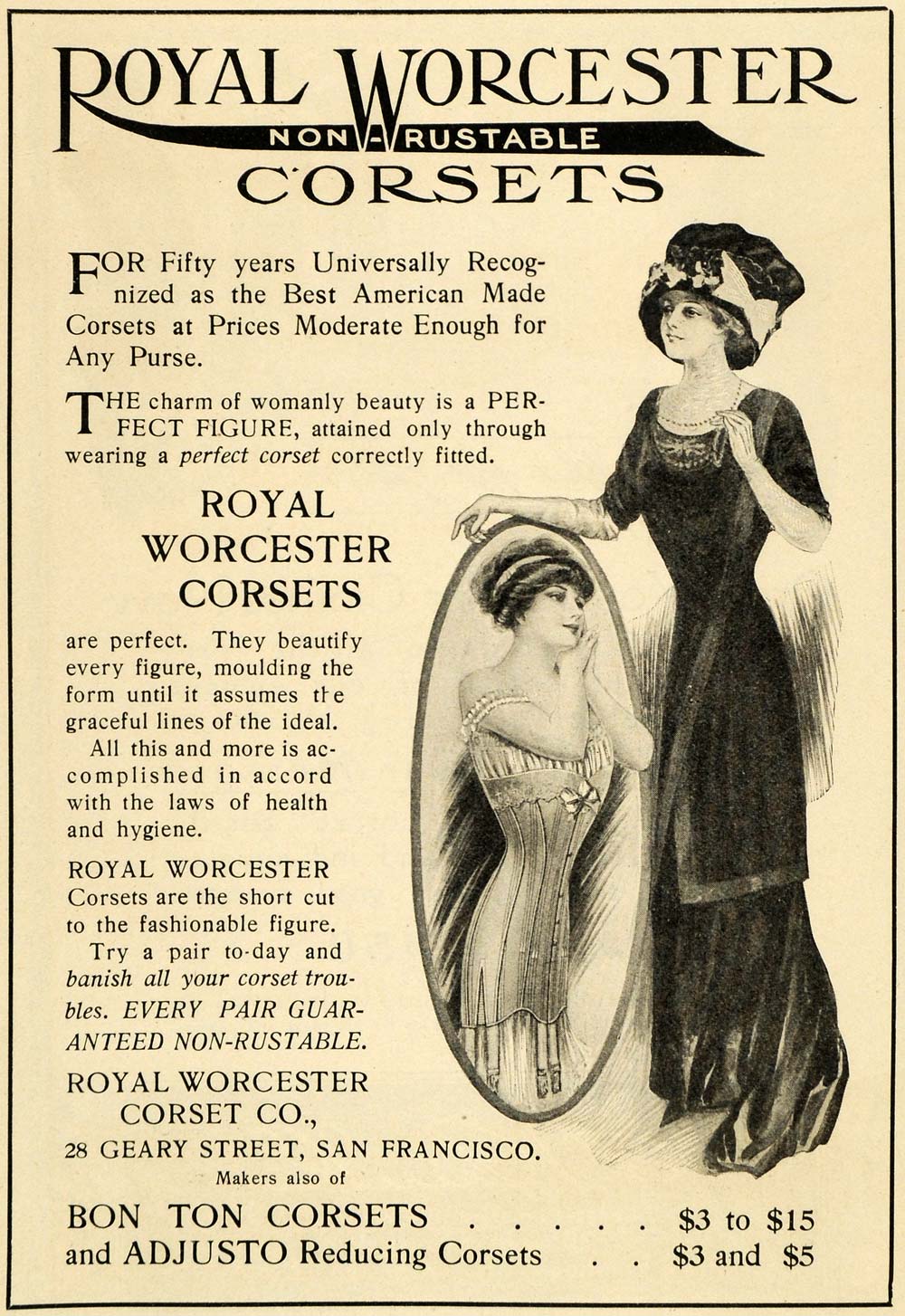 Advertisement for Bon Ton, Royal Worcester, and Adjusto corsets - NYPL  Digital Collections