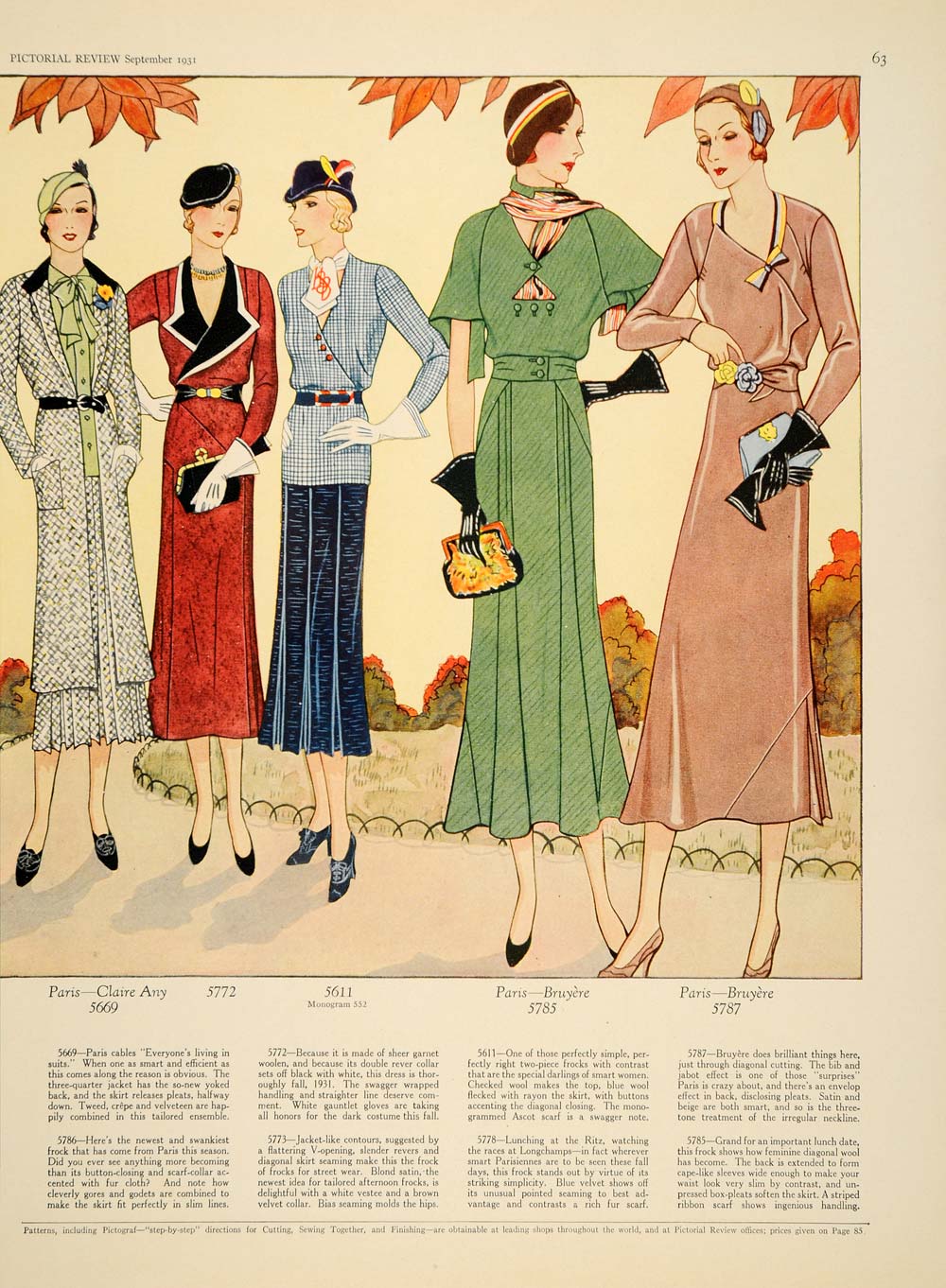 1931 Article Art Deco Fashion Patterns Clothes Dresses Clothing Hats P –  Period Paper Historic Art LLC