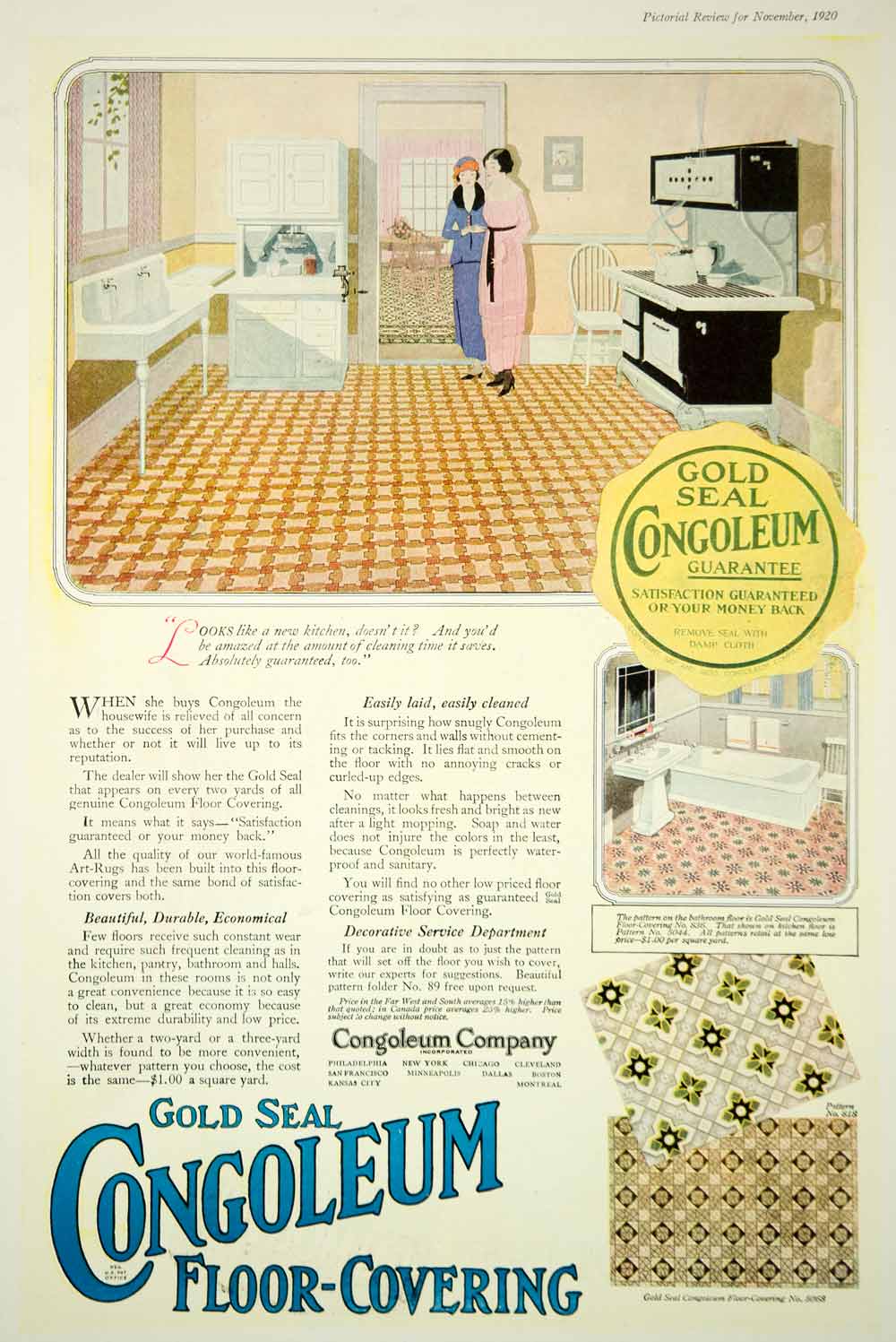 1920 Ad Gold Seal Congoleum Floor Vintage Kitchen Bathroom