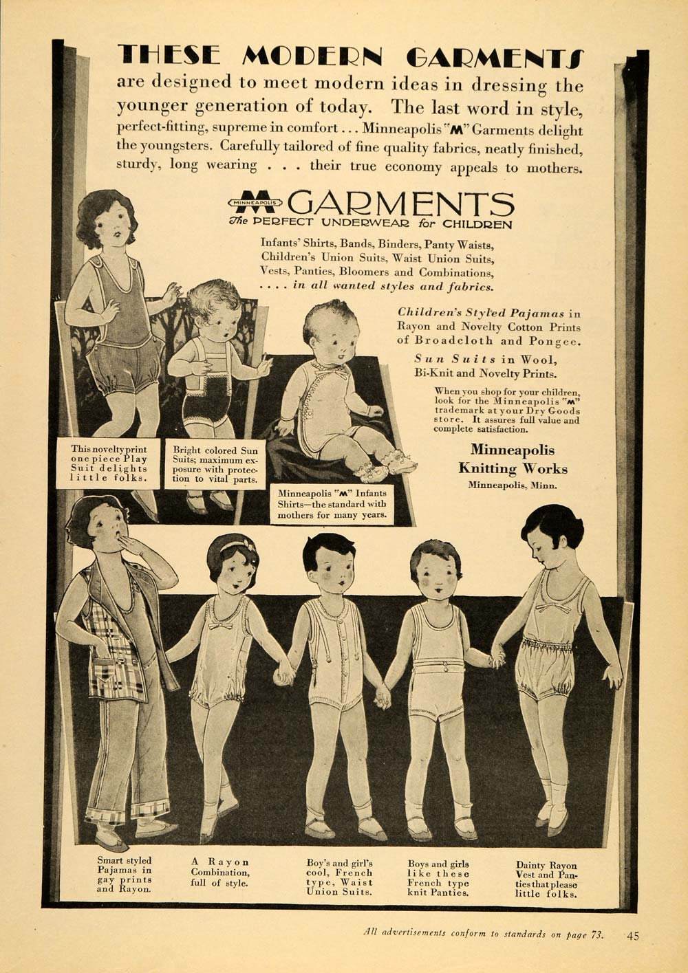 1929 Vintage Ad Children Infant Underwear Pajamas Baby - ORIGINAL
