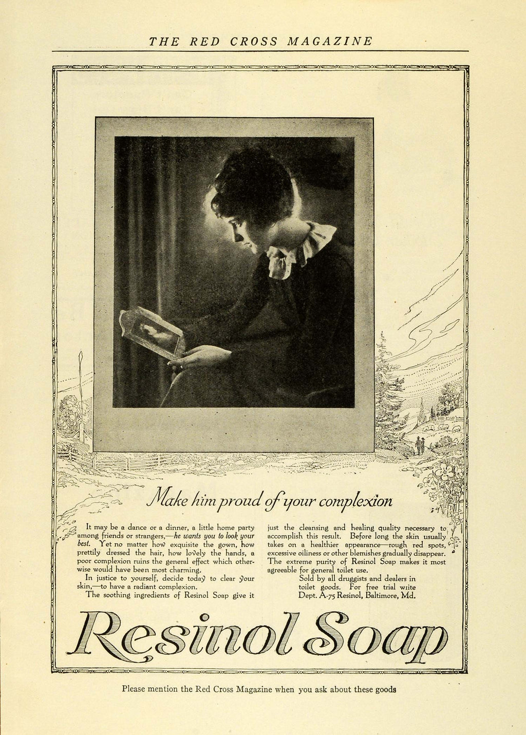 1919 Resinol Soap Soothing Healing Ingredients Dust Dirt Skin Cells Print  Ad
