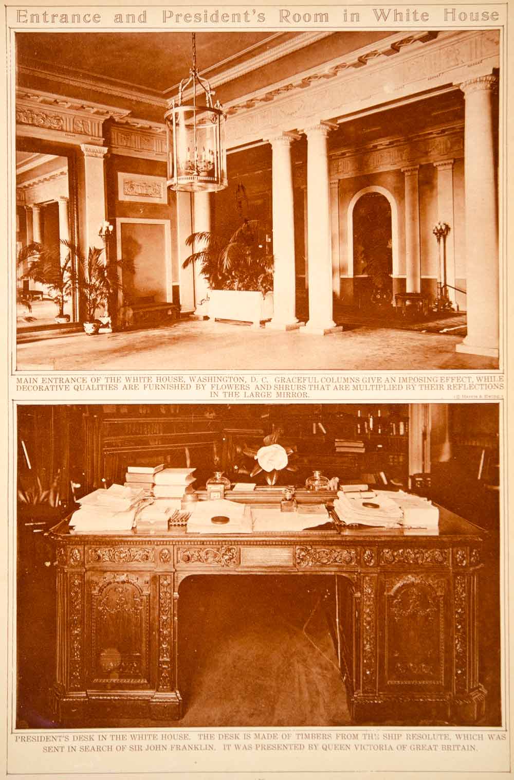 1923 Rotogravure White House Entrance Hall Resolute Desk Oval