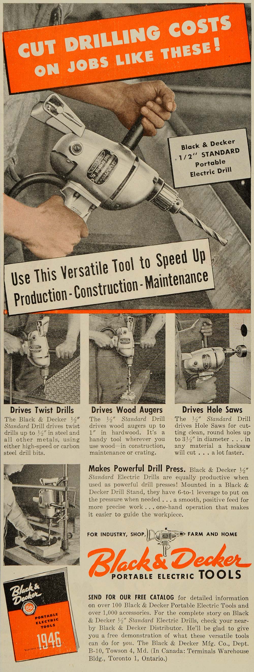 1956 Black & Decker Electric Drills Use & Care Handbook + Skil Disc Sander  Bklt