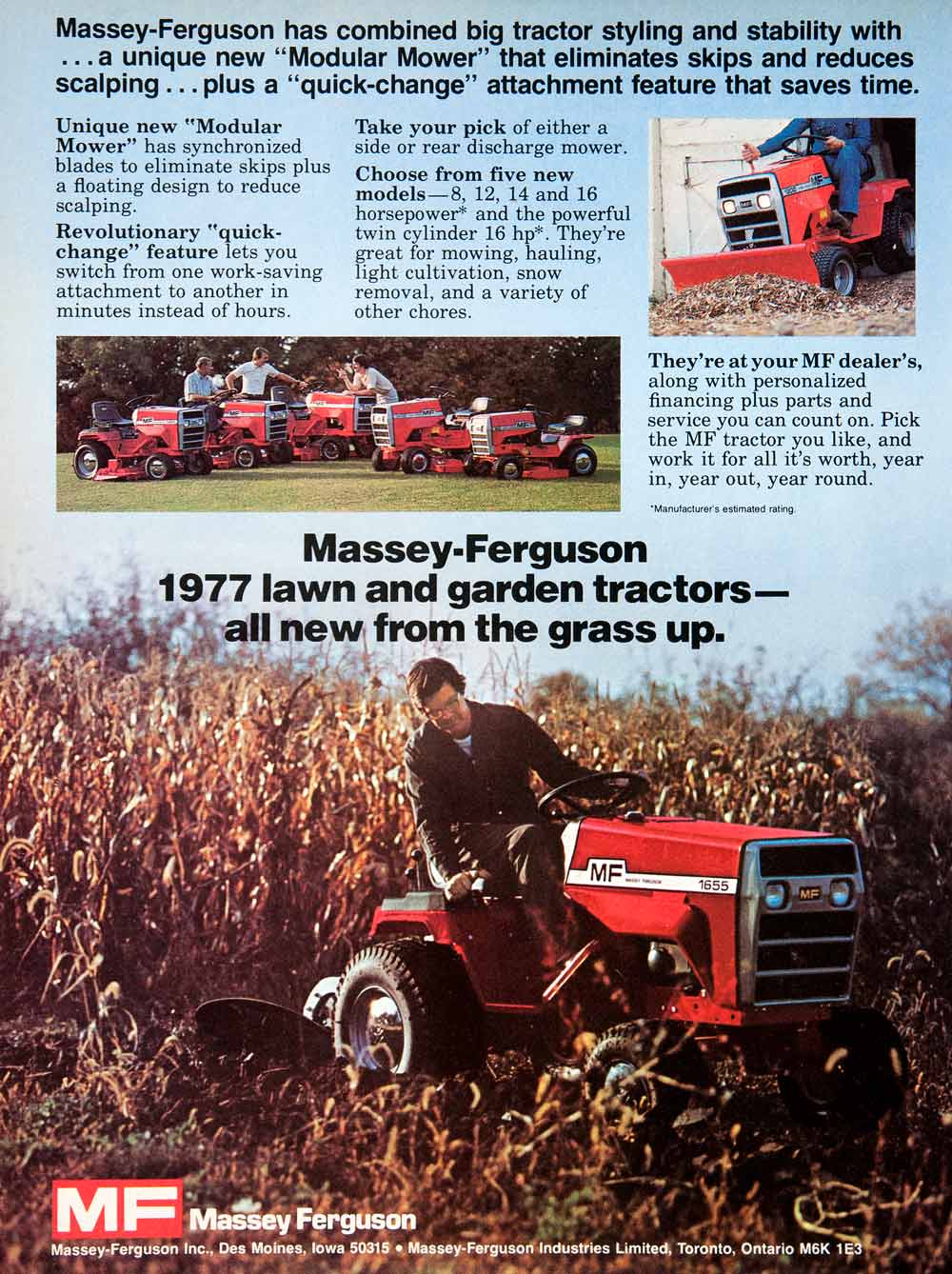 1977 Ad Massey Ferguson Lawn Garden Tractor Mower Des Moines Toronto O Period Paper Historic Art Llc