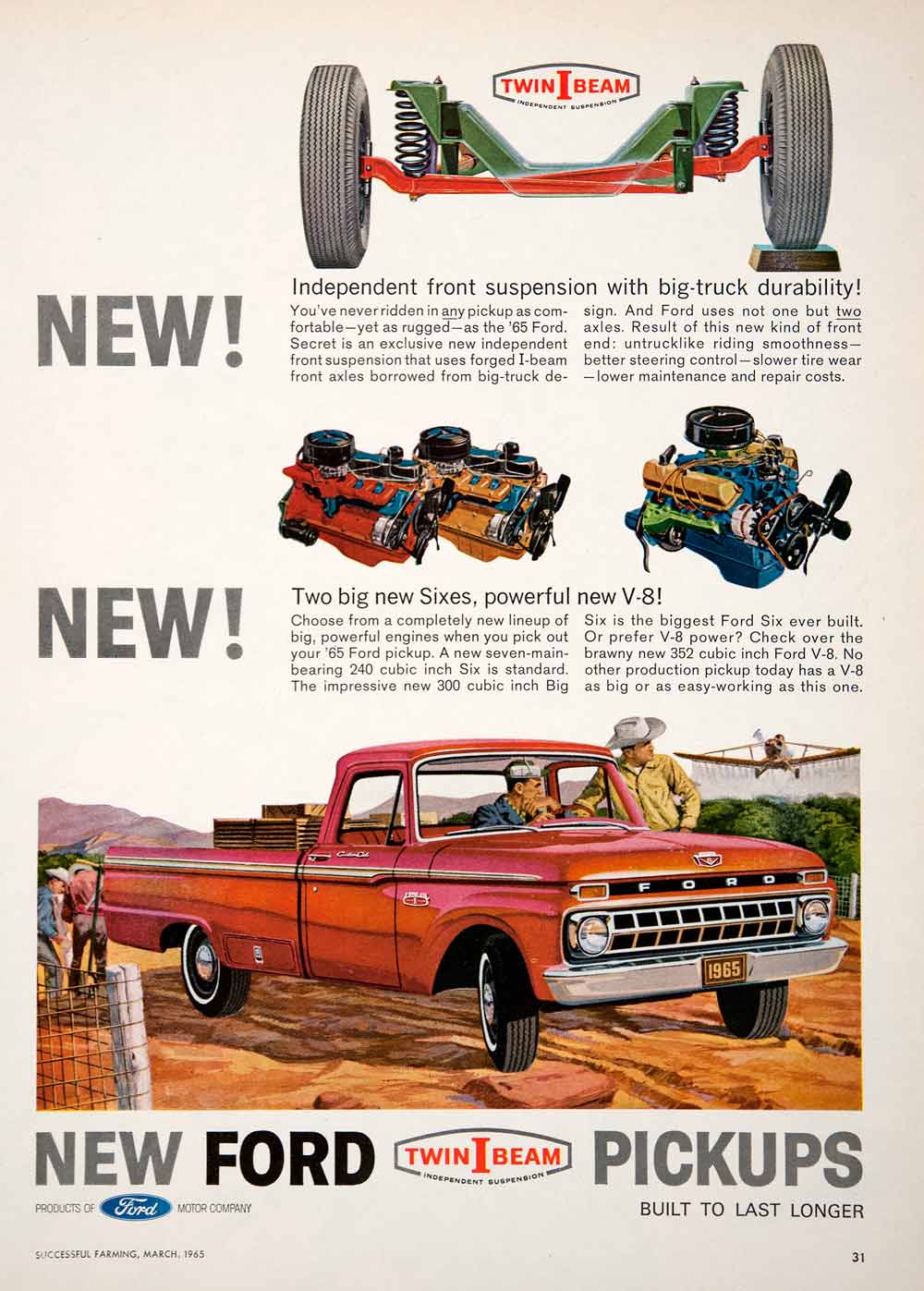 1965 Ad Ford Twin I Beam Pickup Truck Independent Suspension Aircraft Farm Sf3