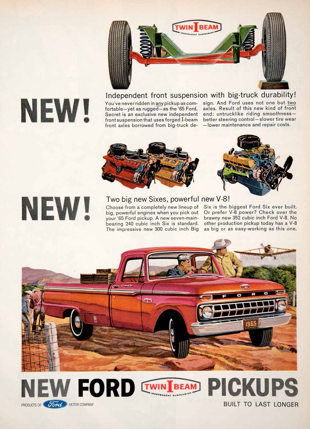 1965 Ad Ford Pickup Truck Six Airplane Farming West V8 Vehicle Engine Sf4