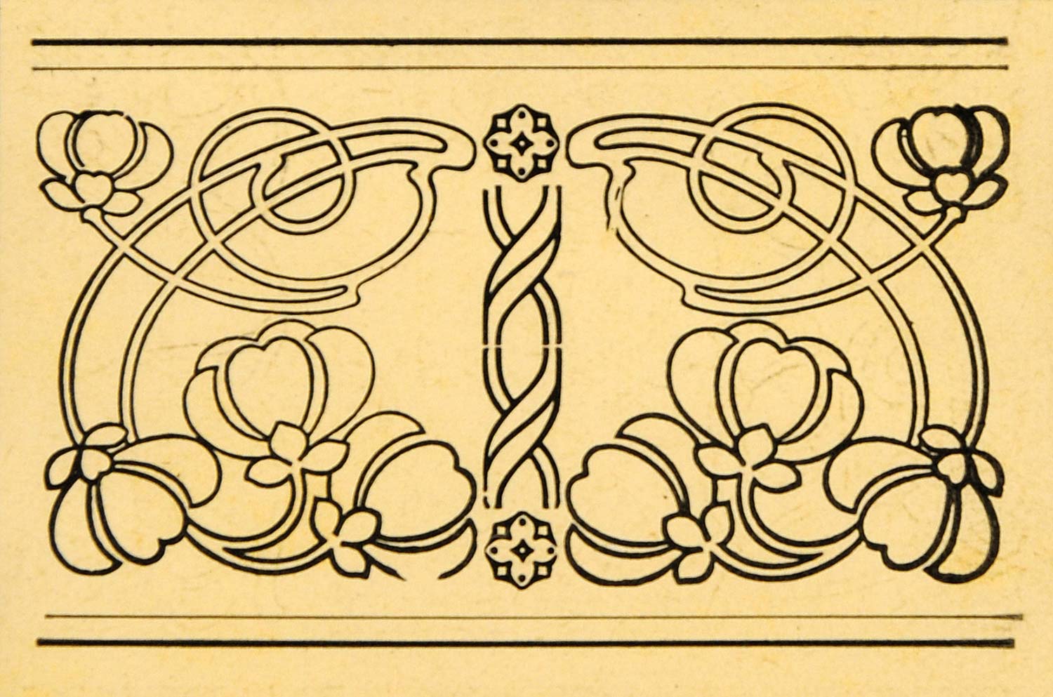 1921 Art Nouveau Floral Design Border Lithograph Original Sil1