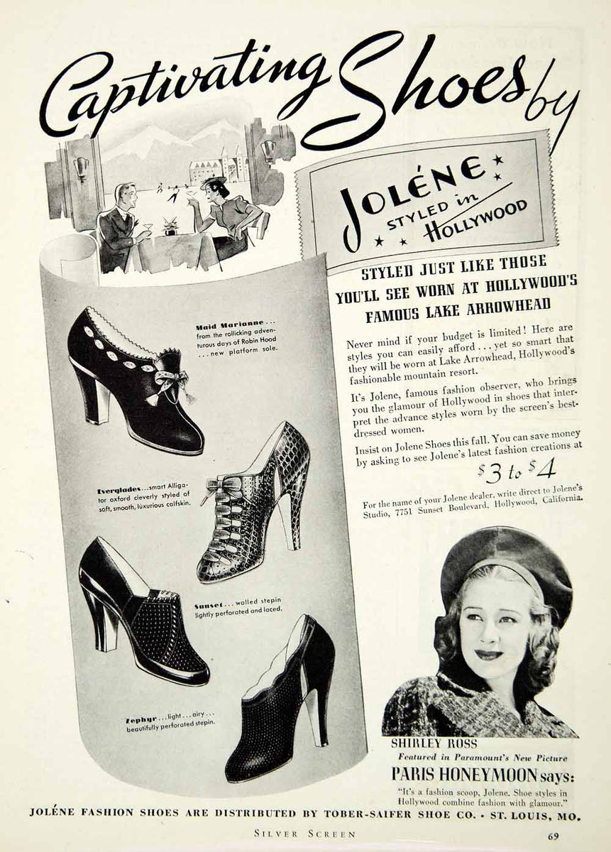 1938 Ad Jolene Shoes Hollywood Shirley Ross Fashion Paramount Tober-Sa ...